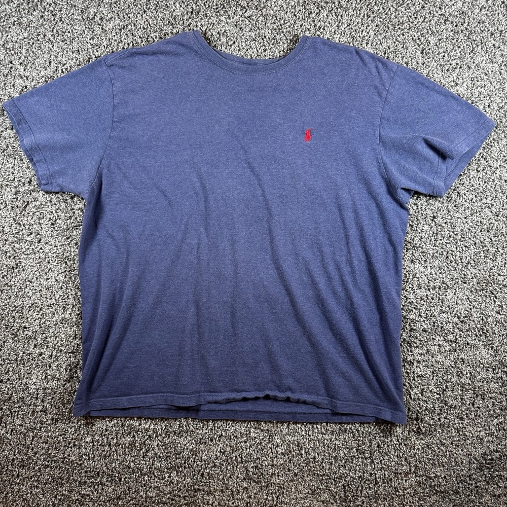 VTG Polo Ralph Lauren Mens XL Heathered Blue Crewneck T-Shirt Red Pony Logo
